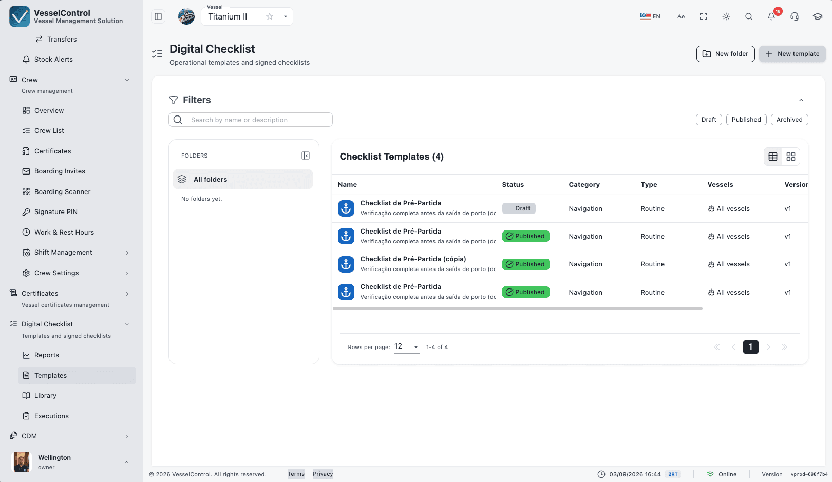 Offshore vessels and platforms detailed workflow